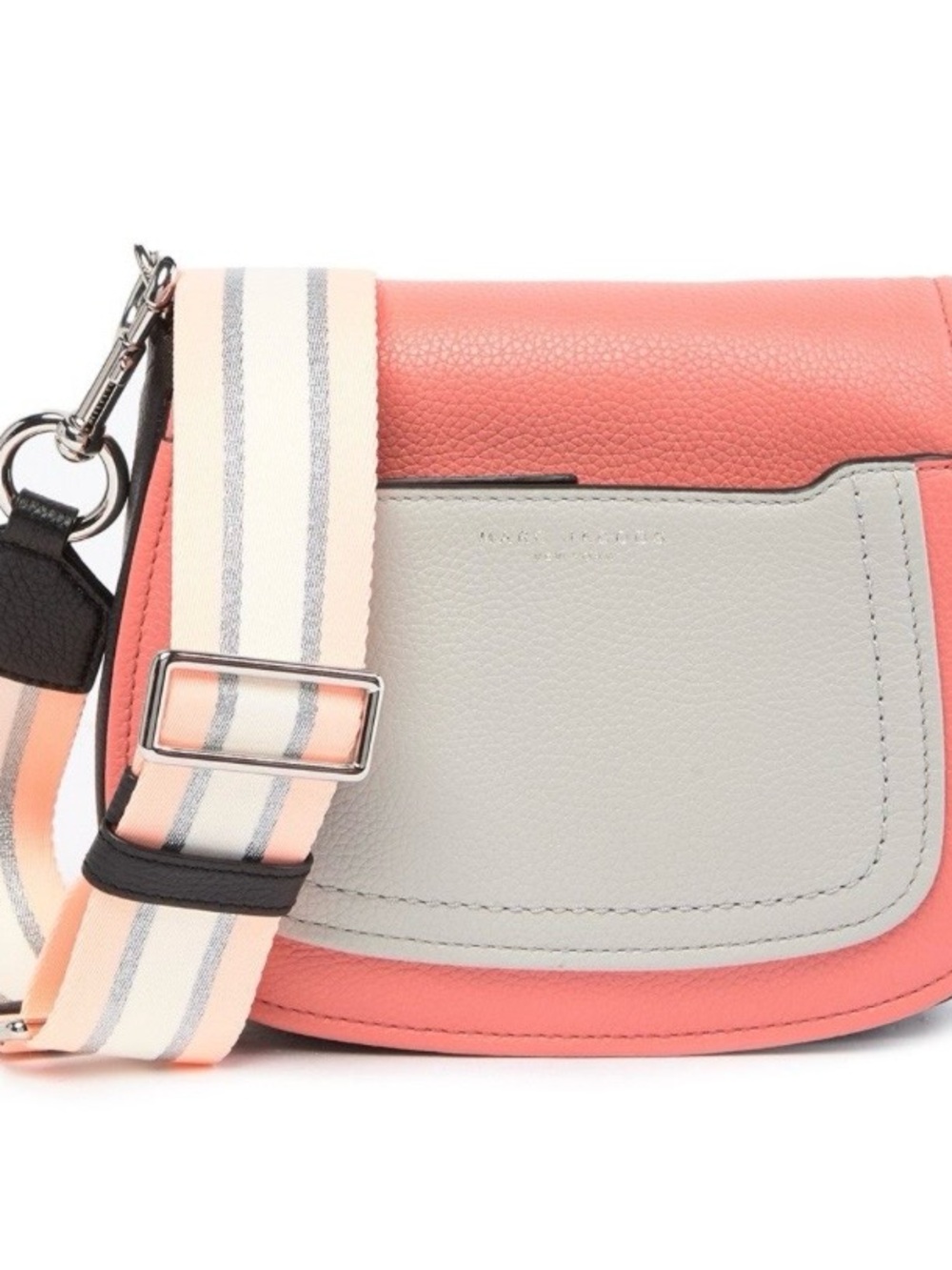 Marc Jacobs Coral and Light Gray Leather Crossbody with Striped Strap